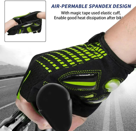 Mandotos RideGuard half finger cycling gloves with padded palms and breathable fabric, designed for comfortable biking.