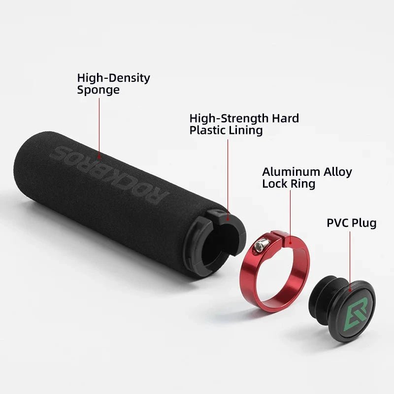 Mandotos ROCKBROS cycling grips for enhanced comfort and control, featuring padded handles and textured surface for secure grip.