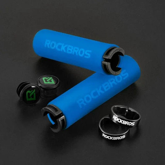 Mandotos ROCKBROS cycling grips designed for comfortable, secure bike handling with ergonomic grip and textured surface.