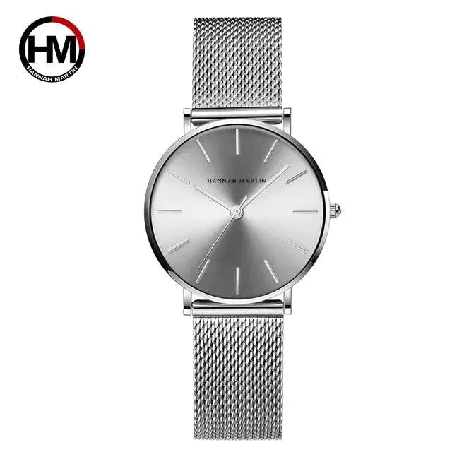 Rose gold stainless steel ladies' watch by MANDOTOS featuring a sleek round dial and elegant design.