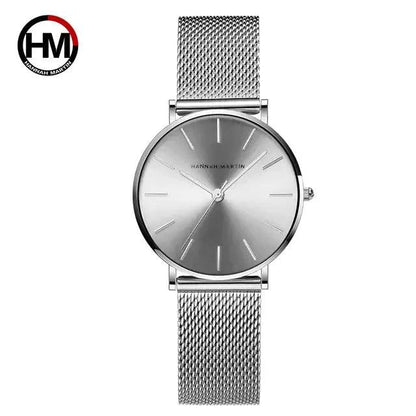 Rose gold stainless steel ladies' watch by MANDOTOS featuring a sleek round dial and elegant design.