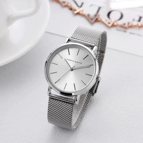 Rose gold stainless steel ladies' watch by MANDOTOS with a sleek round dial and elegant bracelet design.