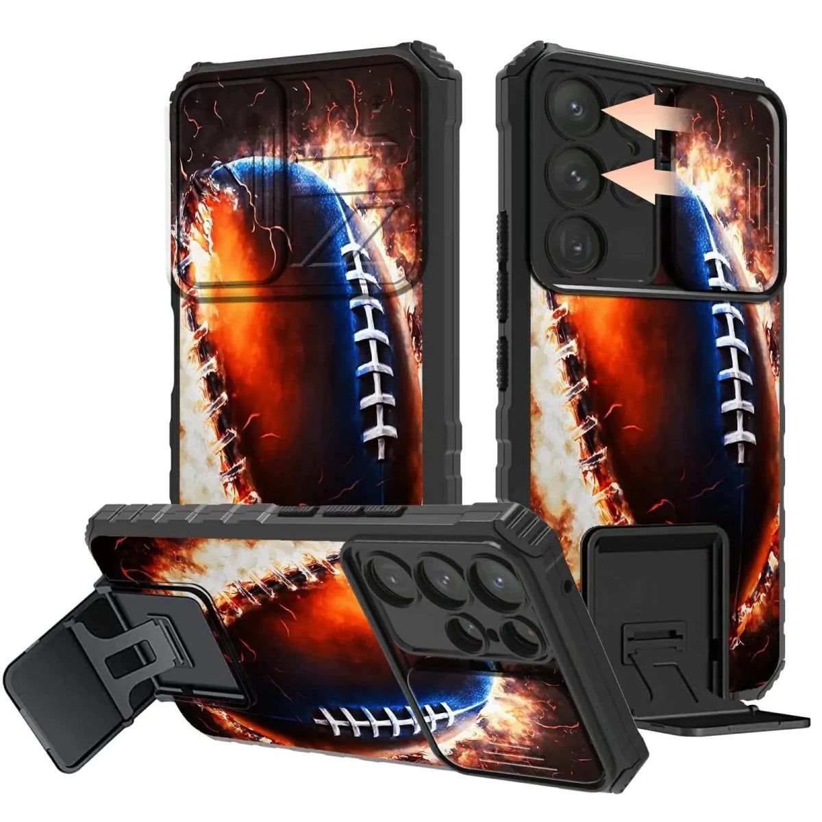 Mandotos Rossy Galaxy S23 Ultra case with dual-layer shockproof design, slide camera cover, and kickstand for protection.