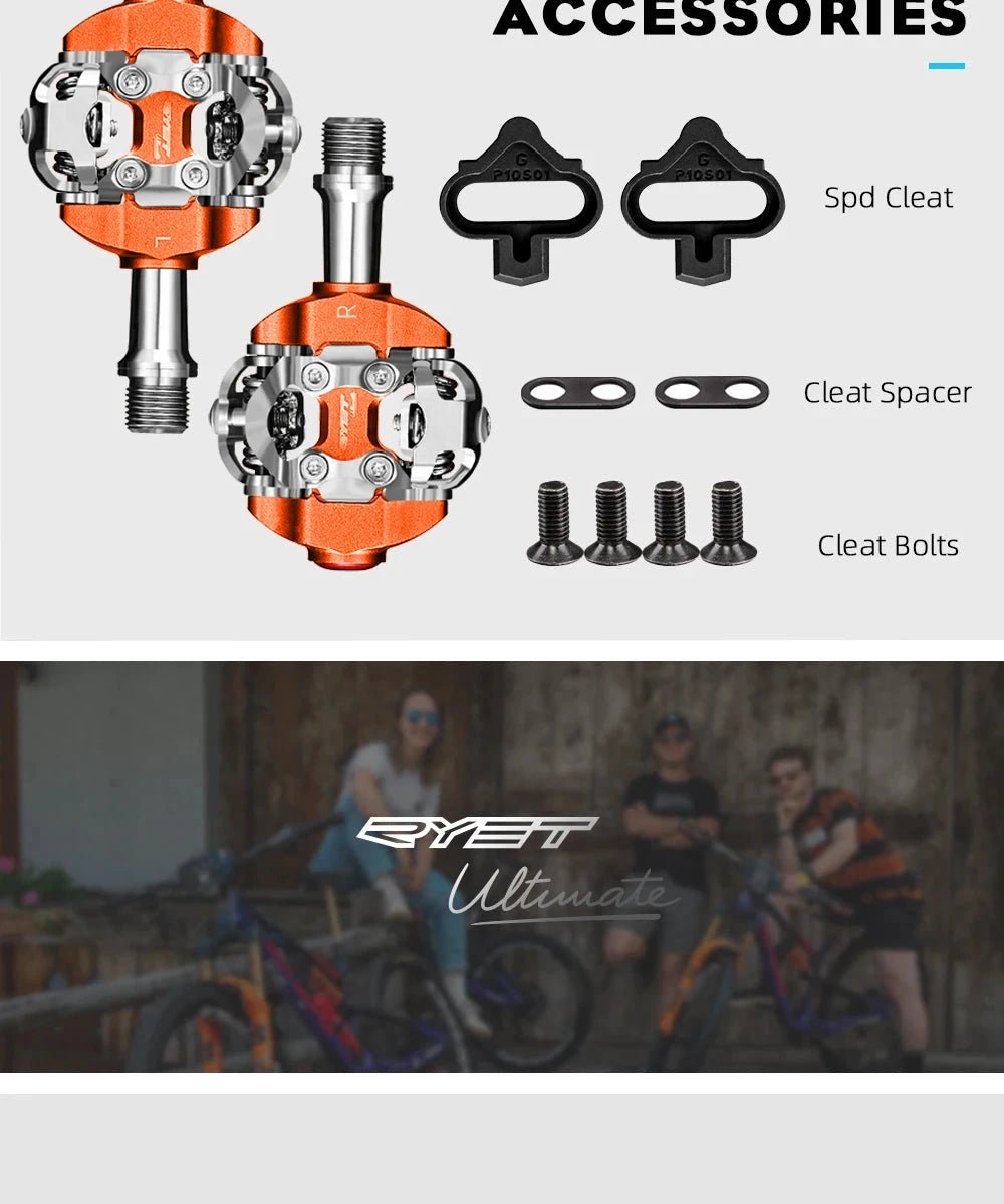 Mandotos RYET MTB clipless pedals with textured surface for excellent grip and control during mountain biking.