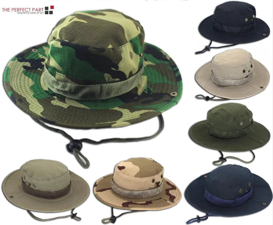 Mandotos Safari Camo Sun Hat with mesh boonie design, ideal for outdoor activities and sun protection.