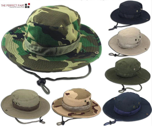 Mandotos Safari Camo Sun Hat with mesh boonie design, ideal for outdoor activities and sun protection.