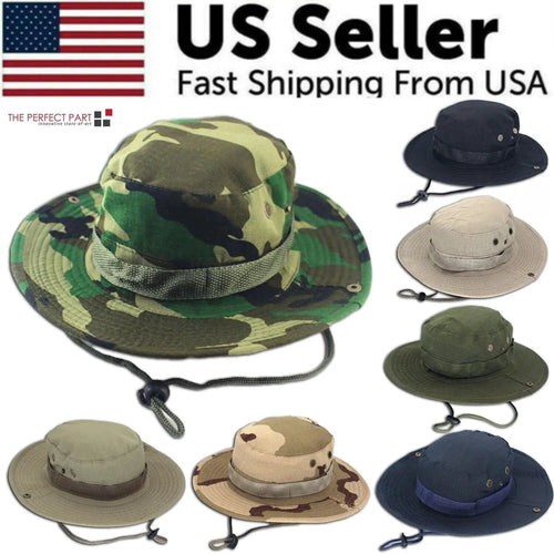 Mandotos Safari Camo Mesh Sun Hat, outdoor boonie style with wide brim and camouflage pattern for sun protection.