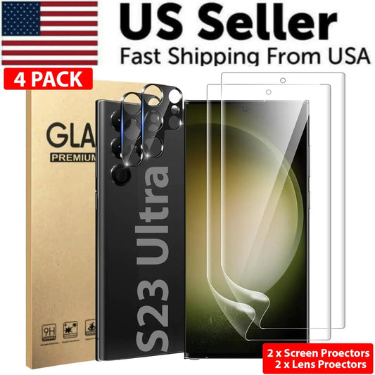 Mandotos screen protector for Samsung Galaxy S23 and S22 Ultra, clear protective film, designed for USA models.