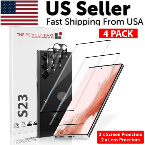 Mandotos screen protector for Samsung S23 and S22 Ultra, clear tempered glass with precise edge fit and US-made quality.