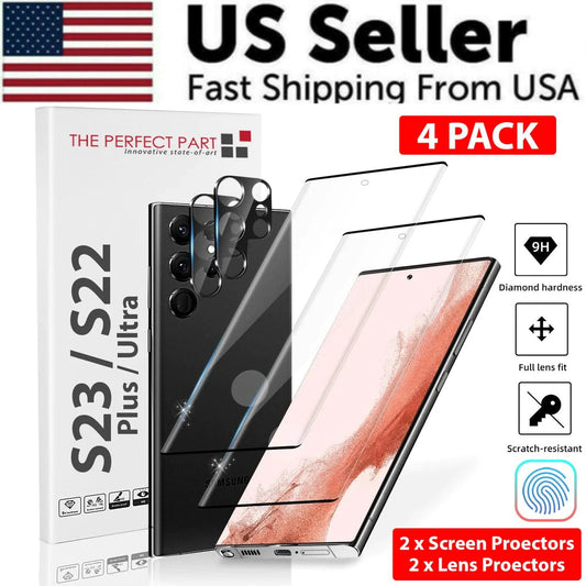 Mandotos screen protector for Samsung Galaxy S23 and S22 Ultra, clear tempered glass, designed for USA models.