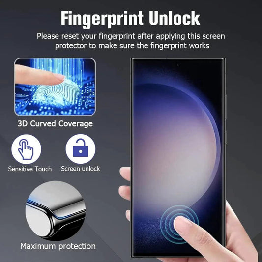 Mandotos screen protector for Samsung S23 and S22 Ultra phones, clear, durable, and fits perfectly on USA models.