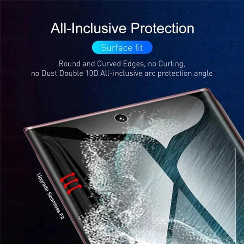 Mandotos screen protector for Samsung Galaxy S23 and S22 Ultra, clear protective film shown on phone screen.