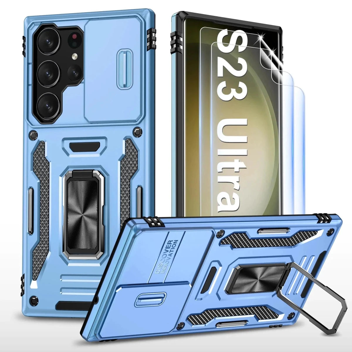 Mandotos Samsung S23 Ultra 5G case with shockproof protection and built-in camera cover, durable phone case for maximum safety.