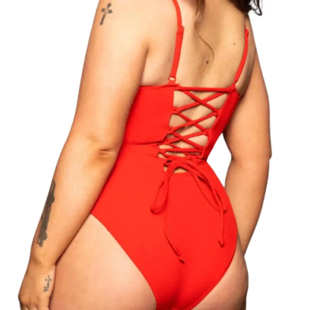 Mandotos Sculpting Beachwear Bodysuit in black, featuring a sleek, form-fitting design with cut-out details for a stylish summer look.