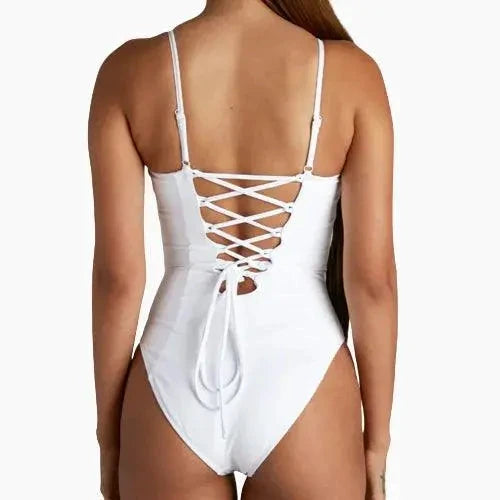 Mandotos Sculpting Beachwear Bodysuit in black, fitted with supportive design and seamless finish for a sleek summer look.