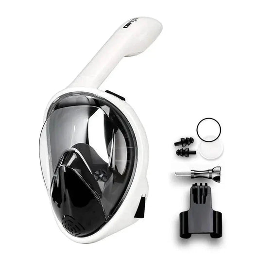 Mandotos seamless snorkel dive mask with clear tempered glass lenses and adjustable strap for comfortable underwater exploration.