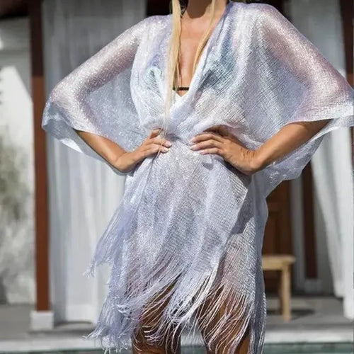 Mandotos Seaside Elegance women's cover-up in lightweight fabric with a relaxed fit, perfect for beachwear or casual summer outings.