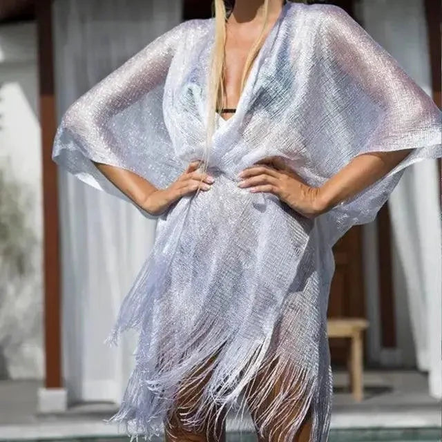 Mandotos Seaside Elegance women's cover-up in lightweight fabric with floral print, perfect for beach or poolside wear.