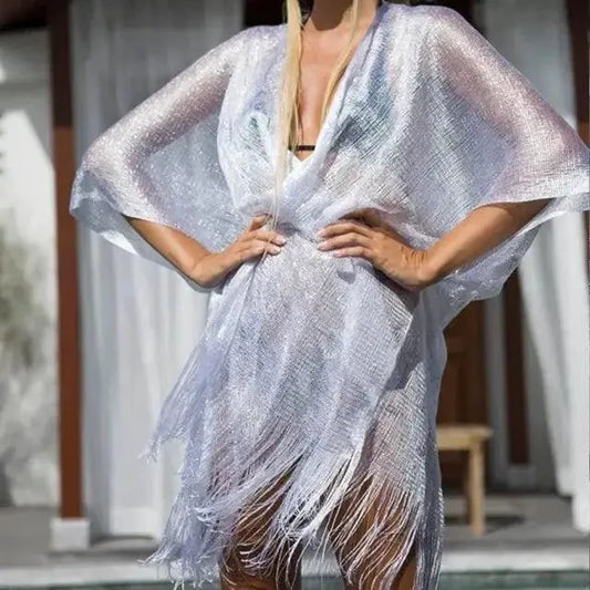 Mandotos Seaside Elegance women's cover-up in lightweight fabric with floral print, perfect for beach or poolside wear.