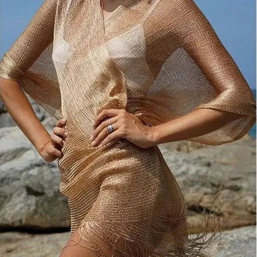 Mandotos Seaside Elegance women's cover-up in lightweight fabric with ocean-inspired print, perfect for beachwear.