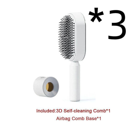 Mandotos self-cleaning hair brush with scalp massage features, shown with ergonomic handle and cleaning mechanism.