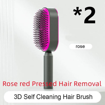 Mandotos self-cleaning hair brush with scalp massage features, showing the brush's ergonomic design and cleaning mechanism.