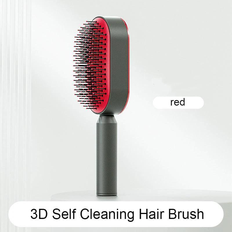 Mandotos self-cleaning hair brush with scalp massage features, showing the brush with removable bristles and ergonomic handle.