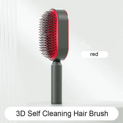 Mandotos self-cleaning hair brush with scalp massage features, showing the brush with removable bristles and ergonomic handle.