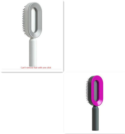Mandotos self-cleaning hair brush with scalp massage feature and one-click cleaning, showing the ergonomic handle and bristles.