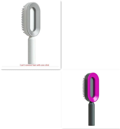 Mandotos self-cleaning hair brush with scalp massage feature and one-click cleaning, showing the ergonomic handle and bristles.