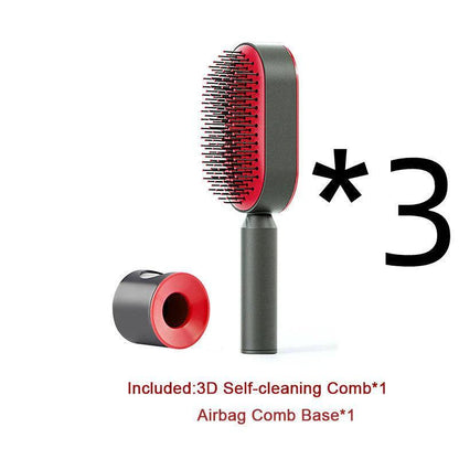 Mandotos self-cleaning hair brush with scalp massage features, showing brush head and ergonomic handle for easy cleaning.