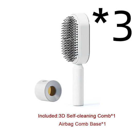 Mandotos self-cleaning hair brush with scalp massage features, shown with ergonomic handle and bristles for gentle scalp care.