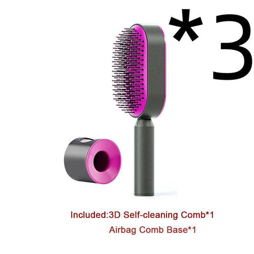 Mandotos self-cleaning hair brush with scalp massage features, shown with ergonomic handle and bristles for easy cleaning.