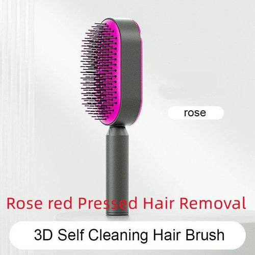 Mandotos self-cleaning hair brush with scalp massage feature, showing ergonomic handle and bristles for gentle scalp care.