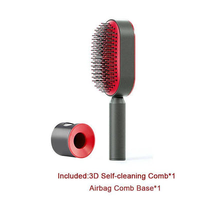 Mandotos self-cleaning hair brush with scalp massage features, showing the brush's design and ergonomic handle for easy cleaning