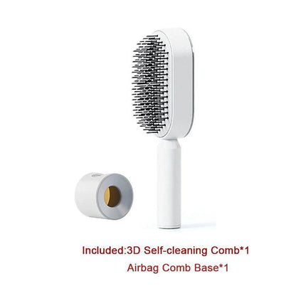 Mandotos self-cleaning hair brush with scalp massage features, showing ergonomic design and one-click cleaning mechanism.