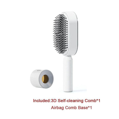 Mandotos self-cleaning hair brush with scalp massage features, showing ergonomic design and one-click cleaning mechanism.