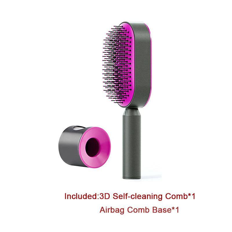 Mandotos self-cleaning hair brush with scalp massage feature and one-click cleaning, showing ergonomic handle and bristles.