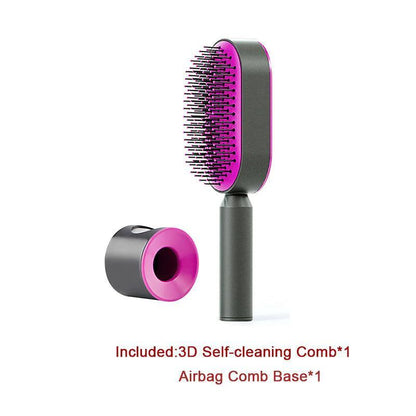 Mandotos self-cleaning hair brush with scalp massage feature and one-click cleaning, showing ergonomic handle and bristles.