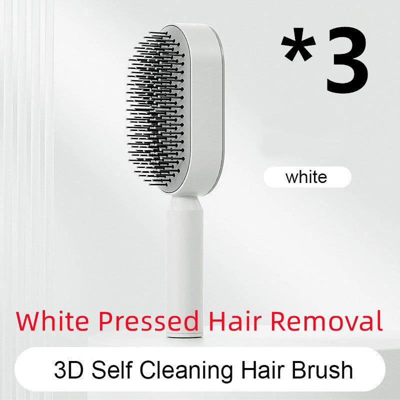 Mandotos self-cleaning hair brush with scalp massage features, shown with ergonomic handle and flexible bristles for gentle cleansing.