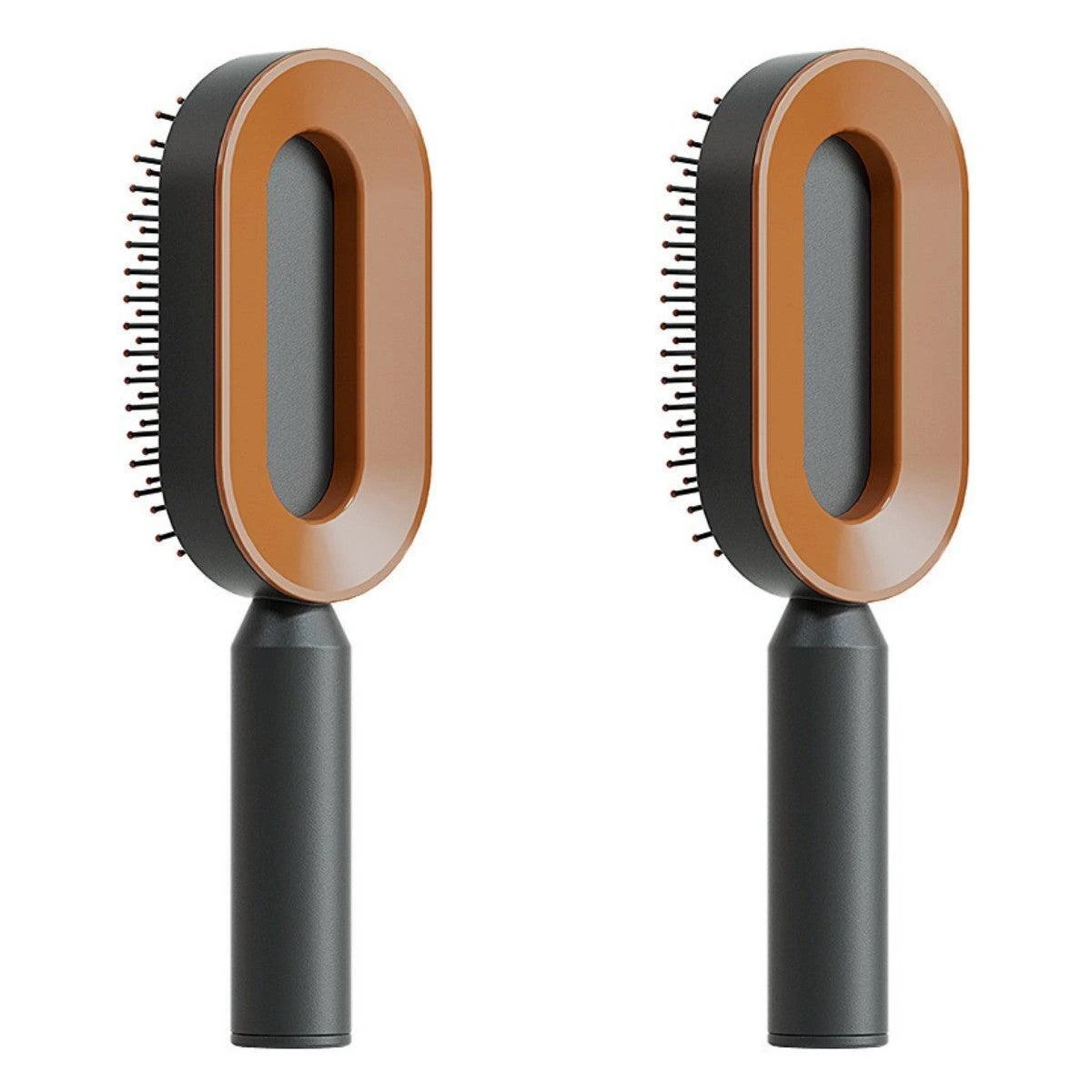 Mandotos self-cleaning hair brush with scalp massage features, shown with ergonomic handle and bristles for gentle scalp care.