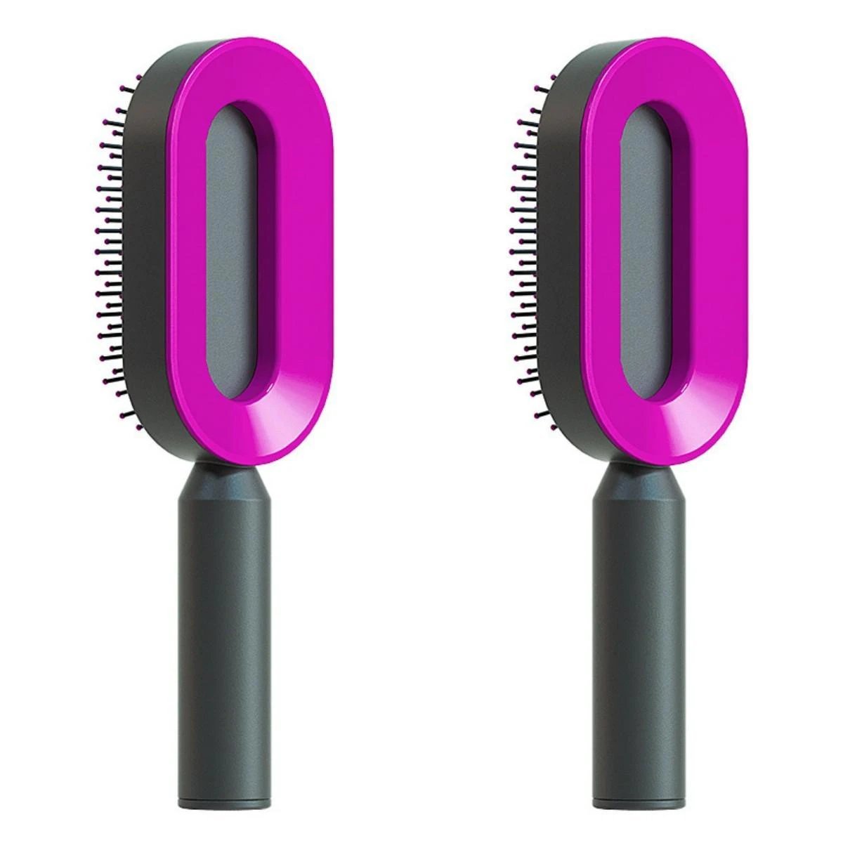 Mandotos self-cleaning hair brush with scalp massage feature and one-click cleaning, showing the brush's bristles and ergonomic handle.