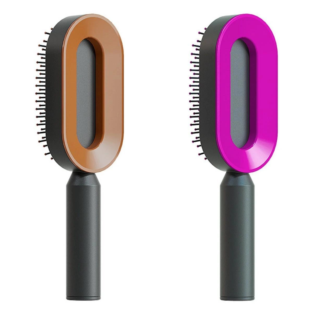Mandotos self-cleaning hair brush with scalp massage features, shown with ergonomic handle and bristles for gentle scalp care.
