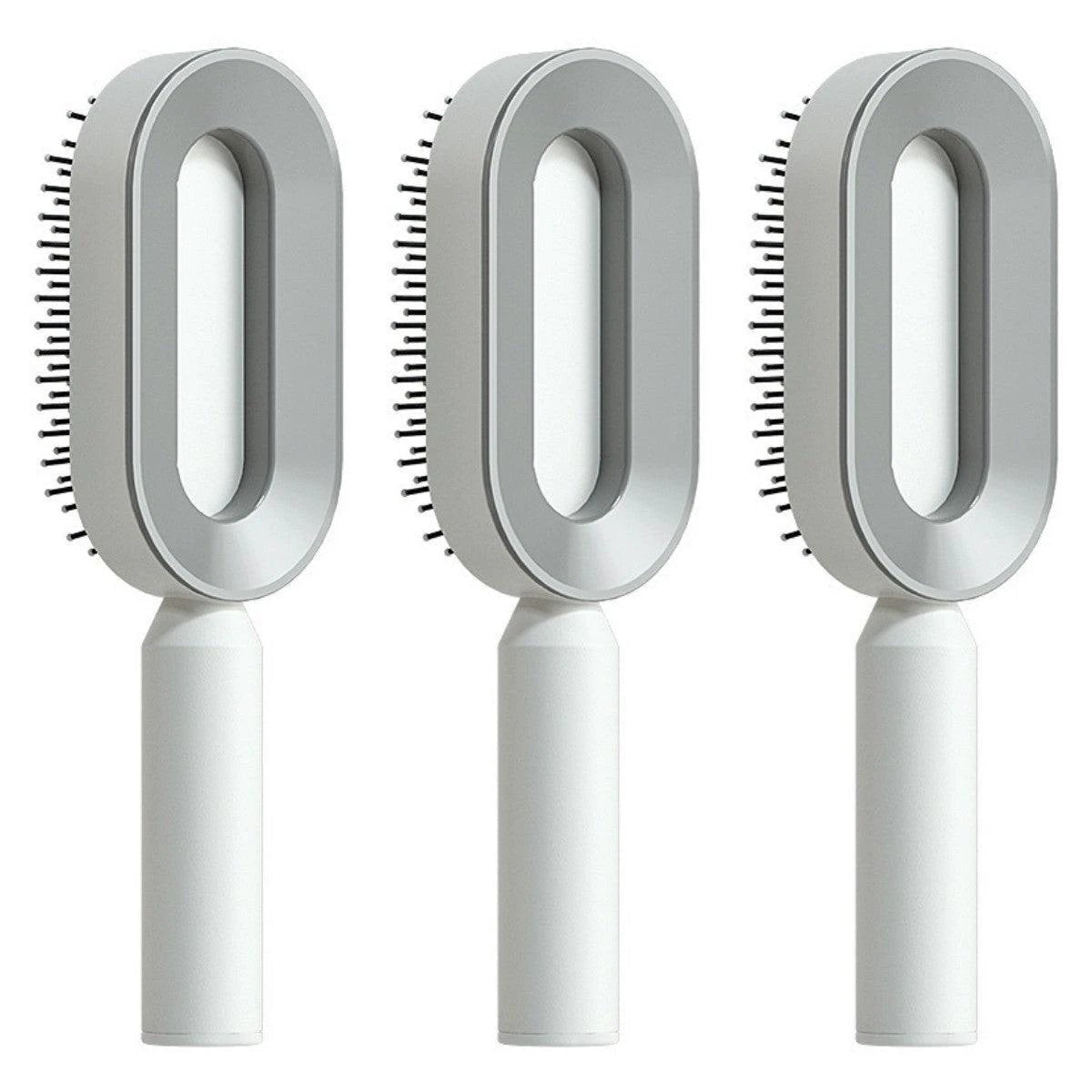 MANDOTOS self-cleaning hair brush with scalp massage features one-click cleaning and ergonomic design for gentle hair care.