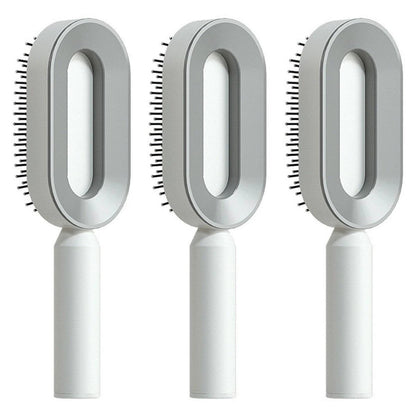 MANDOTOS self-cleaning hair brush with scalp massage features one-click cleaning and ergonomic design for gentle hair care.