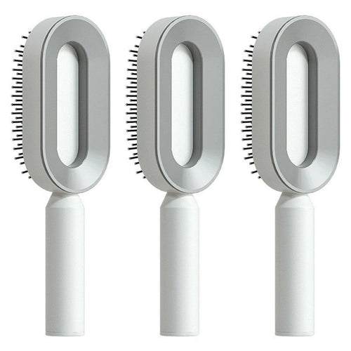 MANDOTOS self-cleaning hair brush with scalp massage features one-click cleaning and ergonomic design for gentle hair care.