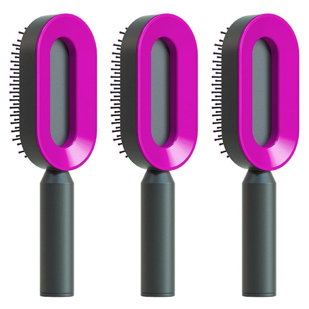 Mandotos self-cleaning hair brush with scalp massage features, showing the brush with built-in cleaning mechanism and ergonomic design.