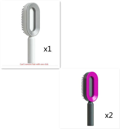 Mandotos self-cleaning hair brush with scalp massage features, showing ergonomic design and one-click cleaning mechanism.