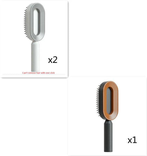 Mandotos self-cleaning hair brush with scalp massage features, showing the brush with ergonomic handle and cleaning mechanism.