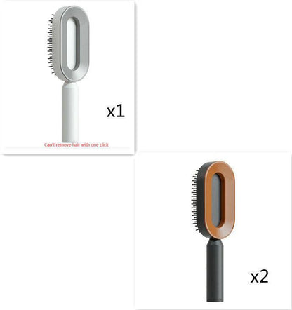Mandotos self-cleaning hair brush with scalp massage features, shown with ergonomic handle and bristles for gentle scalp care.